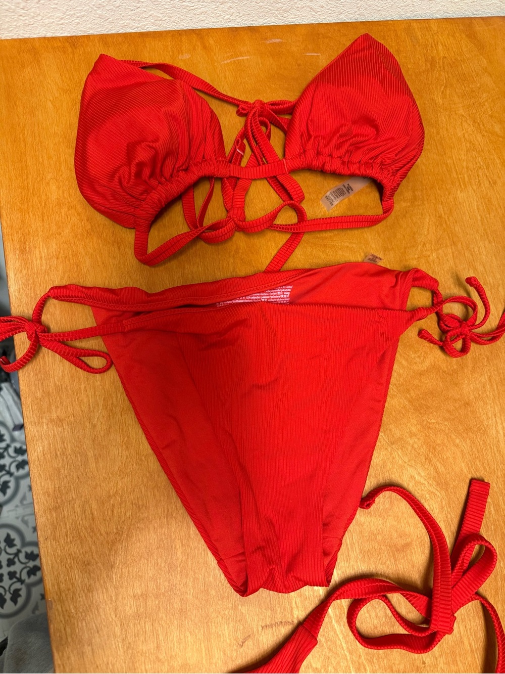 Victoria's Secret Red Ribbed Ruffle Bikini Set - Picture 3 of 3